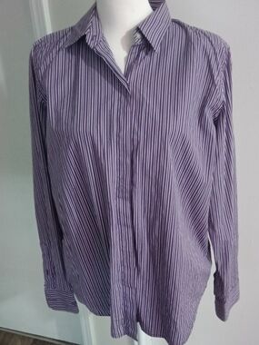 Polo by Ralph Lauren Purple and White Stripe Button-Down Blouse